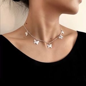Silver Plated Butterfly Charm Choker Necklace NWT